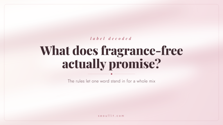 Fragrance-free Korean sunscreen: the labeling rule lets one word stand in for a whole mix