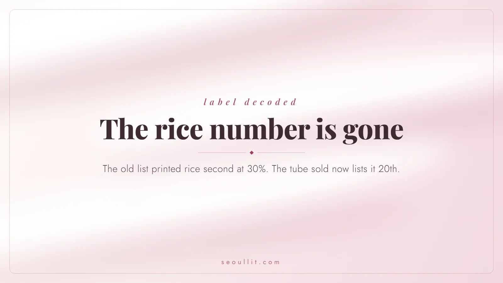 Beauty of Joseon Relief Sun ingredients: the old list printed rice second at 30%, the tube sold now lists it 20th